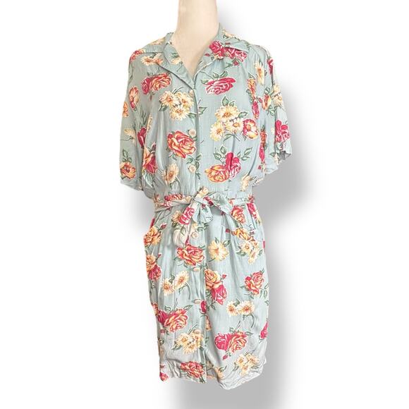 Vintage 90s Banana Republic Blue Floral Button Front Short Sleeve Shirt Dress 6 - Picture 8 of 8